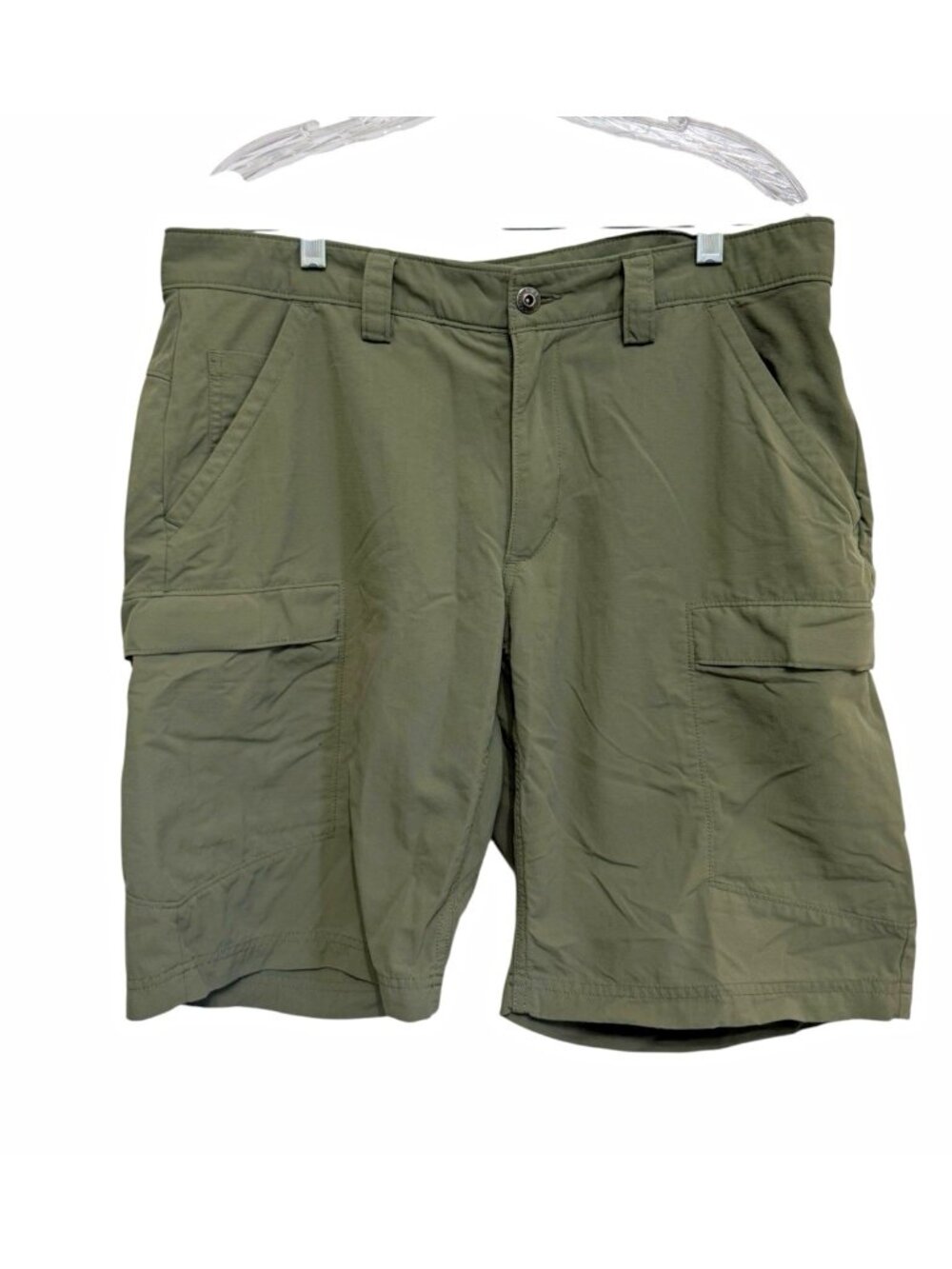 Duluth Trading Co Men Green Nylon Cargo Shorts Button Flat Front Pockets Size 34